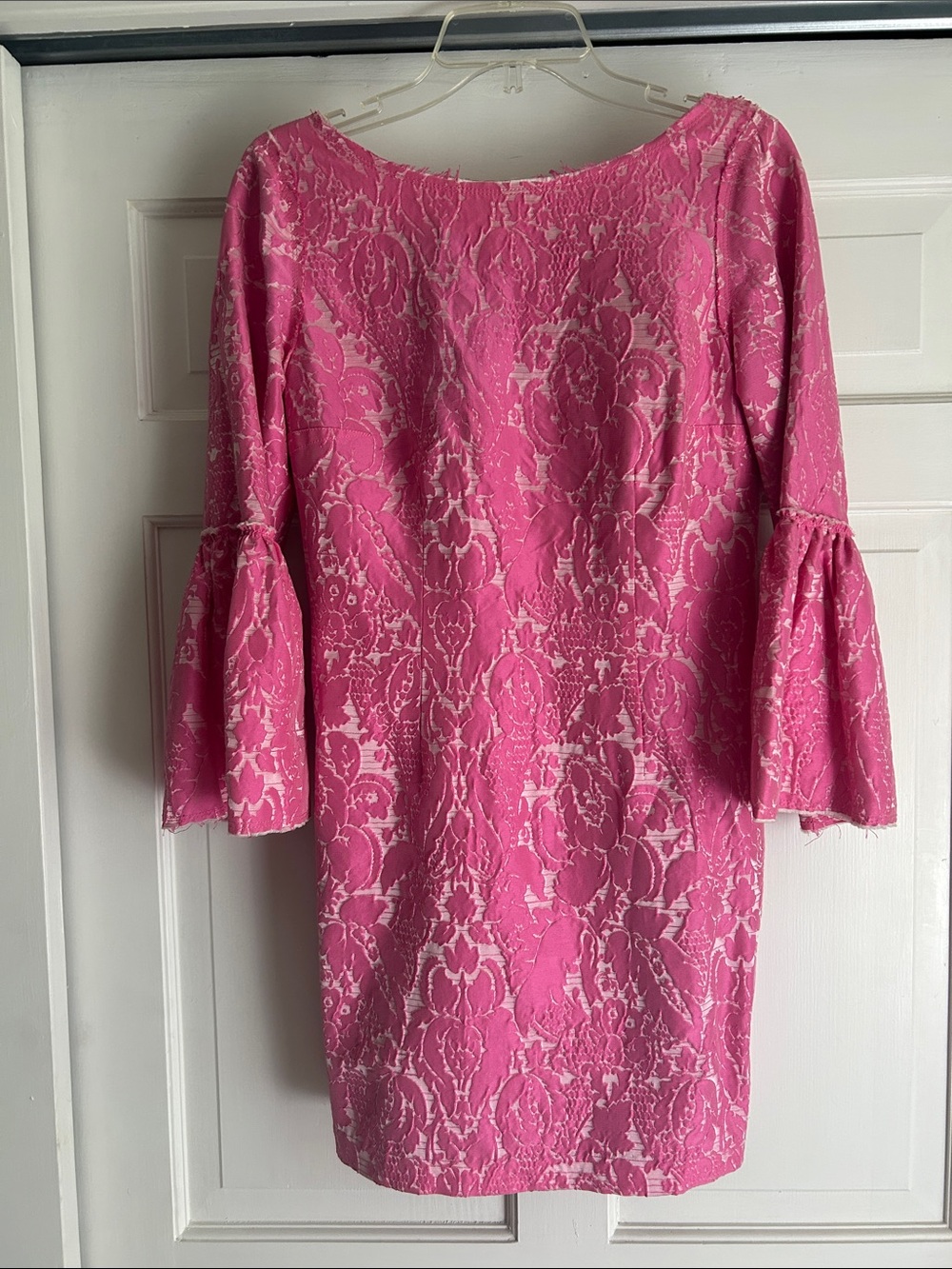 Tracy Reese Pink Floral Jacquard Bell-Sleeve Mini Dress